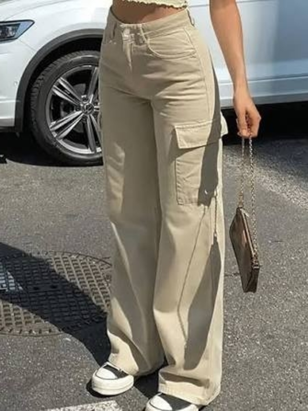 Sincerely Jules Beige Wide-Leg Cargo Pants